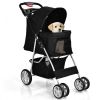 Foldable 4-Wheel Pet Stroller with Storage Basket - Black