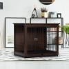 Indoor Dog Crate, Sofa Side End Table, 2-Tier Wooden Pet Cage with Removable Tray, Walnut - medium