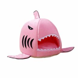 Shark Shape House Beds Tent Mat Small Dog Cat Puppy Beds Soft Dog House For Large Dogs Beds - Pink - 50x50x48 cm