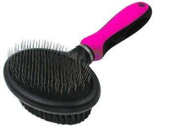 Pet Life Flex Series 2-in-1 Dual-Sided Slicker and Bristle Grooming Pet Brush - Pink