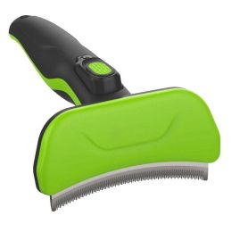 Pet Life 'Fur-Guard' Easy Self-Cleaning Grooming Deshedder Pet Comb - Green