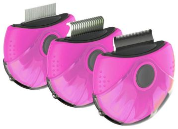 Pet Life 'Axler' Triple Rotating Rake Deshedder and Dematting Grooming Pet Comb - Pink