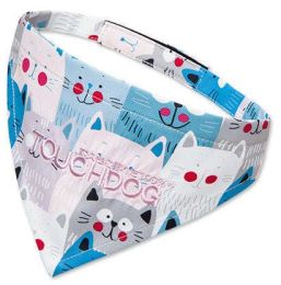 Touchdog 'Head-Popper' Fashion Designer Printed Velcro Dog Bandana - Blue / White - Medium