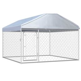 Outdoor Dog Kennel with Roof 78.7"x78.7"x53.1" - Silver