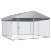 Outdoor Dog Kennel with Roof 150.4"x150.4"x88.6" - Silver