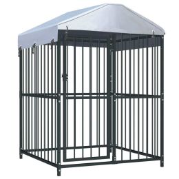 Outdoor Dog Kennel with Roof 47.2"x47.2"x59" - Black