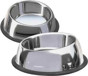 Beveled Dogs Bowl Stainless Steel Removable Rubber Ring Non-Slip Bottom Pet Feeder Bowl Water Dish For Dog Cat - 2 Pack Small (1.5Cup)