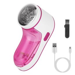 Electric Lint Shaver USB Rechargeable Fabric Clothes Lint Fluff Remover Fuzz Pilling Trimmer Sweater Shaver - Hotpink