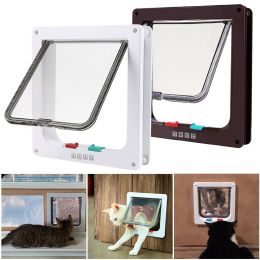 4 Way Pet Cat Puppy Dog Magnetic Lock Lockable Safe Flap Door Gate Frame S M L XL - S - White