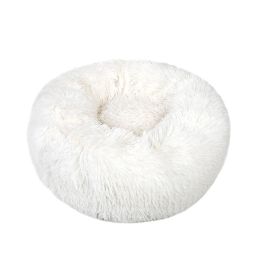 Small Large Pet Dog Puppy Cat Calming Bed Cozy Warm Plush Sleeping Mat Kennel, Round - 27in - White