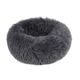 Small Large Pet Dog Puppy Cat Calming Bed Cozy Warm Plush Sleeping Mat Kennel, Round - 31in - Dark Gray