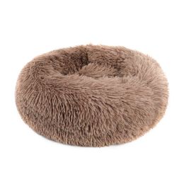 Small Large Pet Dog Puppy Cat Calming Bed Cozy Warm Plush Sleeping Mat Kennel, Round - 20in - Khaki