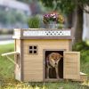 31.5' Wooden Dog House Puppy Shelter Kennel Outdoor & Indoor Dog crate, with Flower Stand, Plant Stand, With Wood Feeder - Natural