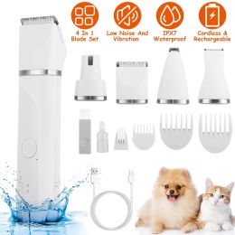 4 In 1 Electric Pet Dog Cat Grooming Kit Cordless Rechargeable Pet Hair Trimmer - White