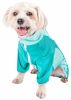 Pet Life Active 'Warm-Pup' Heathered Performance 4-Way Stretch Two-Toned Full Body Warm Up - Green - Large