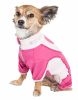 Pet Life Active 'Warm-Pup' Heathered Performance 4-Way Stretch Two-Toned Full Body Warm Up - Pink - Large