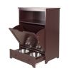 Pet Feeder Station with Storage; Made of MDF and Waterproof Painted; Dog and Cat Feeder Cabinet with Stainless Bowl - as Pic