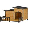 47.2 ' Large Wooden Dog House Outdoor, Outdoor & Indoor Dog Crate, Cabin Style, With Porch - Brown