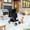 Simple Desight Foldable 4-Wheel Pet Stroller With Storage Basket - black - Pets