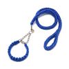 Eight-strand nylon braided dog collar leash dog chain impact blasting chain pet leash - blue - L