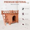 Pet Dog House;  2-Story Weather Resistant Wooden Kennel with Roof Balcony and Stairs - KM3459