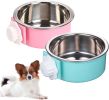 Crate Dog Bowl; Removable Stainless Steel Hanging Pet Cage Bowl Food & Water Feeder Coop Cup for Cat; Puppy; Birds; Rats; Guinea Pigs - blue