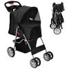 Simple Desight Foldable 4-Wheel Pet Stroller With Storage Basket - black - Pets