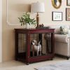 31' Length Furniture Style Pet Dog Crate Cage End Table with Wooden Structure and Iron Wire and Lockable Caters;  Medium Dog House Indoor Use. - Brown