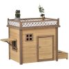 31.5' Wooden Dog House Puppy Shelter Kennel Outdoor & Indoor Dog crate, with Flower Stand, Plant Stand, With Wood Feeder - Natural