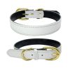 Genuine Leather Dog Collar; Wide Dog Collar; Soft Padded Breathable Adjustable Tactical Waterproof Pet Collar - White - XS 30*1.5cm