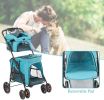 Portable Folding Dog Stroller Travel Cage Stroller for Pet Cat Kitten Puppy Carriages - Large 4 Wheels Elite Jogger  - Blue