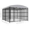 Outdoor Dog Kennel with Roof 118.1"x118.1"x82.7" - Black