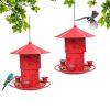 Hanging Hummingbird Feeder; 3 Feeder Ports for Birds; outdoor garden decoration; iron bird feeder; water feeder - red - Stretchable