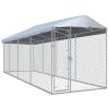 Outdoor Dog Kennel with Roof 299"x75.6"x88.6" - Silver