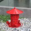 Hanging Hummingbird Feeder; 3 Feeder Ports for Birds; outdoor garden decoration; iron bird feeder; water feeder - red - Stretchable