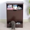 Pet Feeder Station with Storage; Made of MDF and Waterproof Painted; Dog and Cat Feeder Cabinet with Stainless Bowl - as Pic