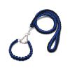 Eight-strand nylon braided dog collar leash dog chain impact blasting chain pet leash - Blue and black - S