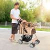 Foldable 4-Wheel Pet Stroller with Storage Basket - Beige