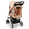 Foldable 4-Wheel Pet Stroller with Storage Basket - Beige