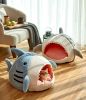 Washable Shark Cat House Cute Pet Sleeping Bed Warm Soft Cat Nest Kennel Kitten Cave  - Grey - L 53x50x36 cm