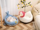 Cartoon Animals Shape Cute  Duck Cat Bed With Summer Mat Round Cat House Kennel Cushion Four Seasons Universal  - White Duck - L 55x45 cm