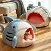 Washable Shark Cat House Cute Pet Sleeping Bed Warm Soft Cat Nest Kennel Kitten Cave  - Grey - L 53x50x36 cm