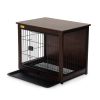 Indoor Dog Crate, Sofa Side End Table, 2-Tier Wooden Pet Cage with Removable Tray, Walnut - medium