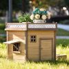 31.5' Wooden Dog House Puppy Shelter Kennel Outdoor & Indoor Dog crate, with Flower Stand, Plant Stand, With Wood Feeder - Natural