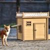 31.5' Wooden Dog House Puppy Shelter Kennel Outdoor & Indoor Dog crate, with Flower Stand, Plant Stand, With Wood Feeder - Natural