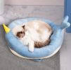 Cartoon Animals Shape Cute  Duck Cat Bed With Summer Mat Round Cat House Kennel Cushion Four Seasons Universal  - Blue Whale - L 55x45 cm