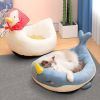 Cartoon Animals Shape Cute  Duck Cat Bed With Summer Mat Round Cat House Kennel Cushion Four Seasons Universal  - White Duck - M 40x35 cm