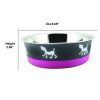 Stainless Steel Pet Bowl with Anti Skid Rubber Base and Dog Design; Gray and Pink - as Pic