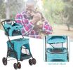 Portable Folding Dog Stroller Travel Cage Stroller for Pet Cat Kitten Puppy Carriages - Large 4 Wheels Elite Jogger  - Blue