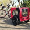 Bicycle trailer for pets outdoor foldable red color dog trailer with reflectors and safty flag - as Pic